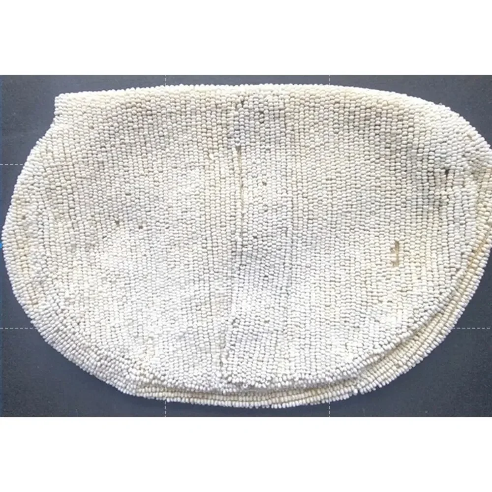 Antique 1920s Micro Beaded Belt Purse Ivory Belgium Flapper Coin Pouch